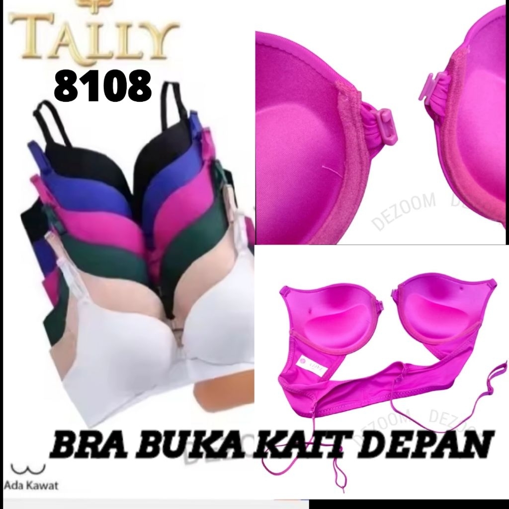 Bh Tally 8108 Bukaan Kait Depan Cup A-B Berkawat Busa Tebal Push Up Bra