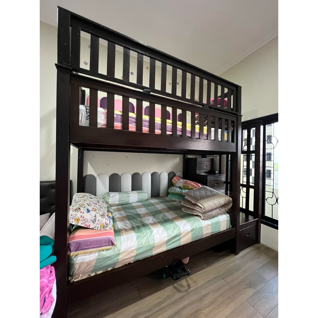 Ranjang Susun 2 Tingkat uk 120x200 Dipan Tingkat Kayu Tempat Tidur Tingkat Sorong Bunk Bed