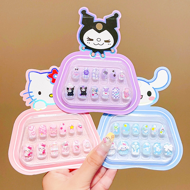 Kuku Palsu Set 12 Pcs Perawatan Kuku Anak Perempuan Kuku Palsu Aksesoris Fashion Model Karakter Sanr