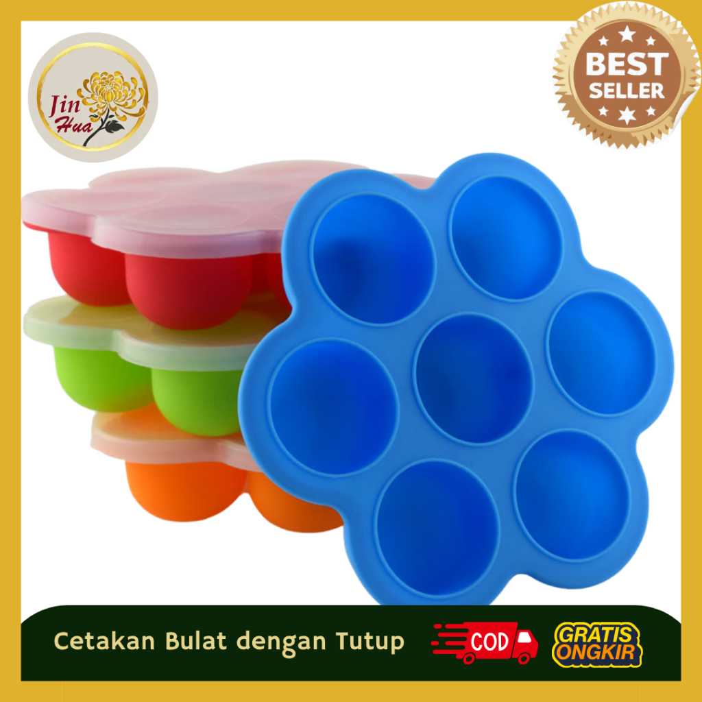 JH Cetakan Es Batu Jelly Bulat Free Tutup / Cetakan Mpasi Bulat Dengan Tutup / Cetakan Silikon Bulat