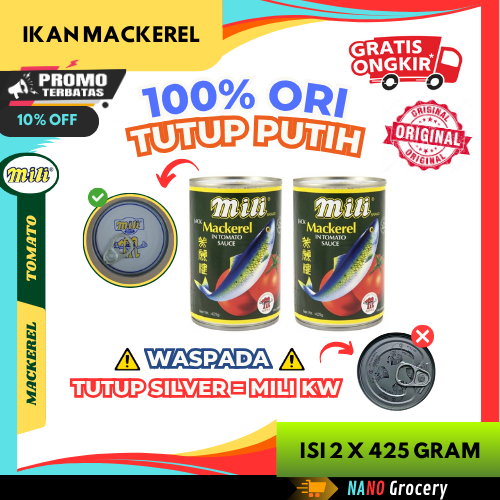 Kimios - 2 Kaleng Sarden Mili Mackerel Original 425 Gram Ikan Sarden Kaleng "Tutup Putih"