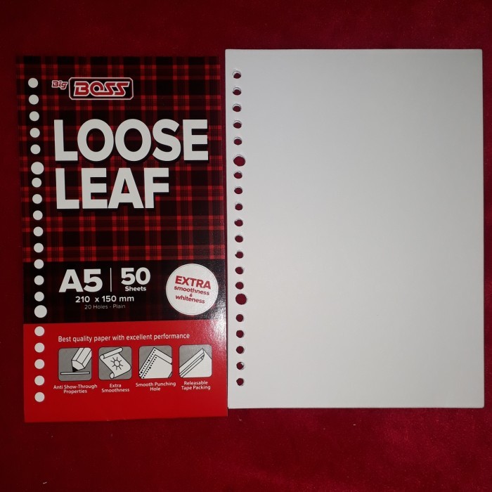 50 lembar  Loose Leaf A5 Isi Binder Polos Tanpa Garis Kertas A5