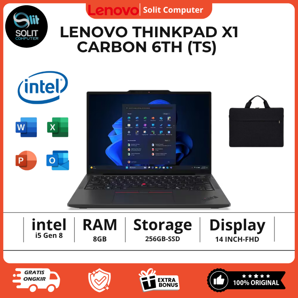 Lenovo ThinkPad X1 Carbon Gen 6 No Cam Touchscreen | i5-8350U | RAM 8GB SSD 256GB | FHD 14” | Laptop