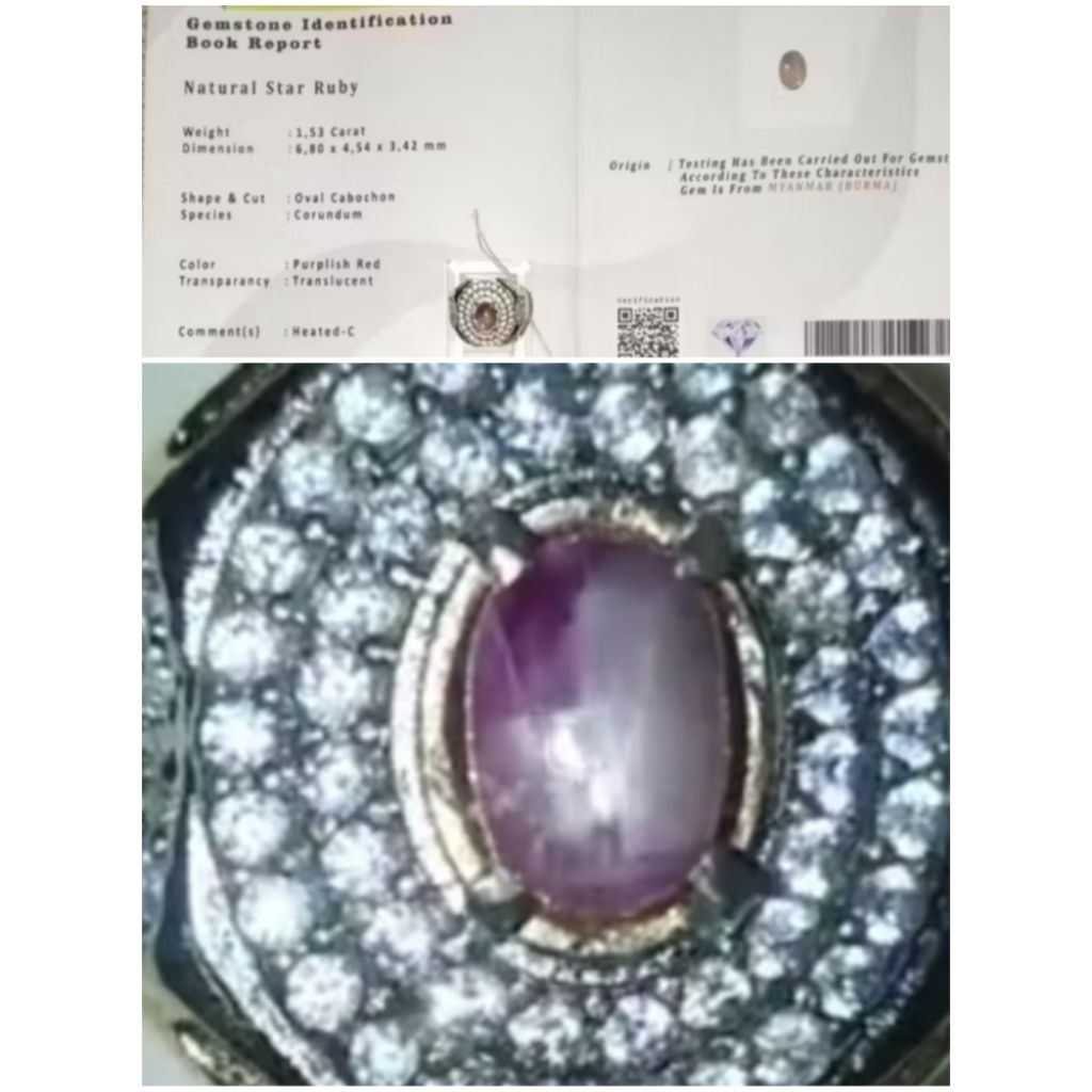 Natural Star Ruby Burma 1,53 Crt + Sertifikat, Kode 186
