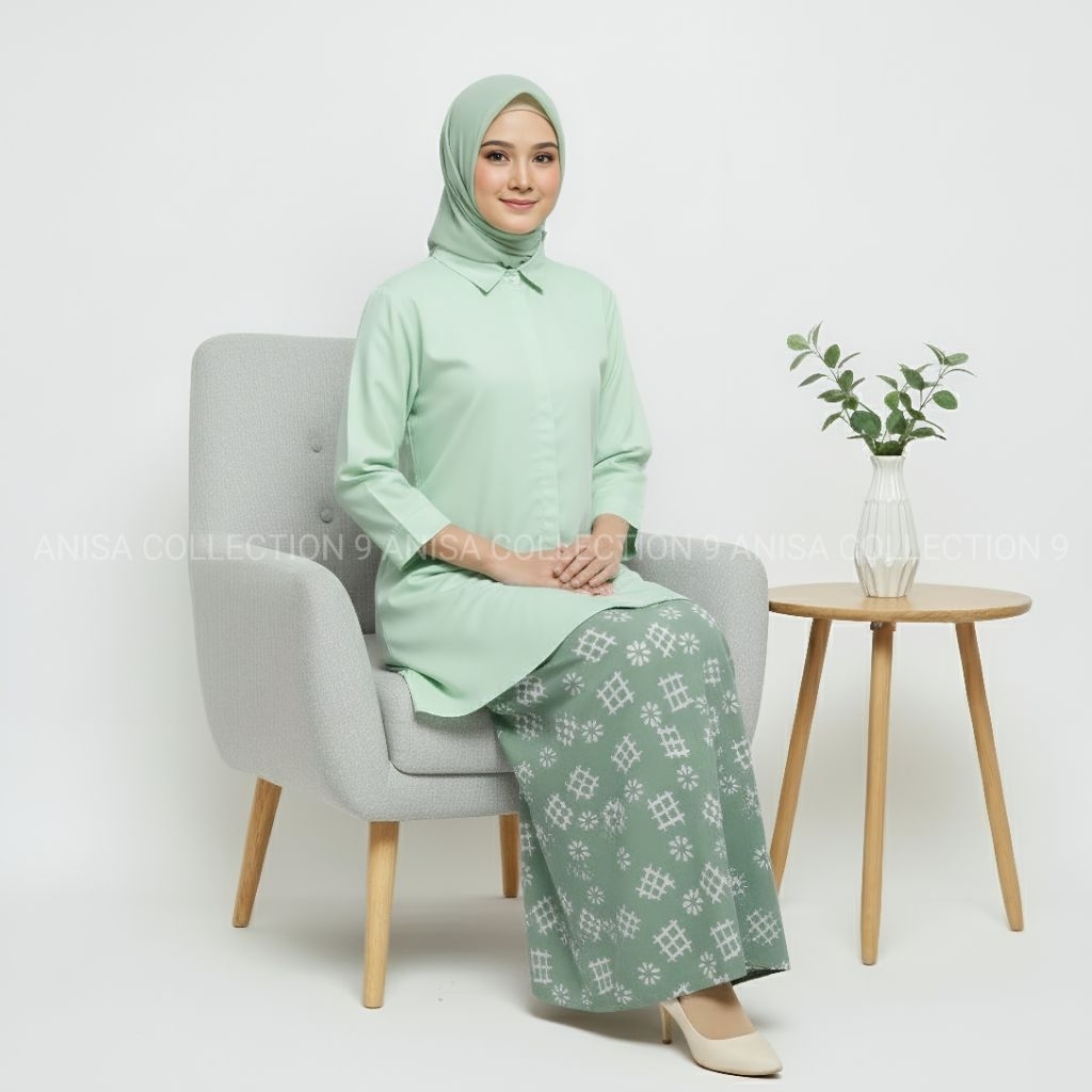 Setelan Santri Putri Sarung Batik Tunik Polos Bahan Katun Toyobo Set Santriwati Warna Pink Muda