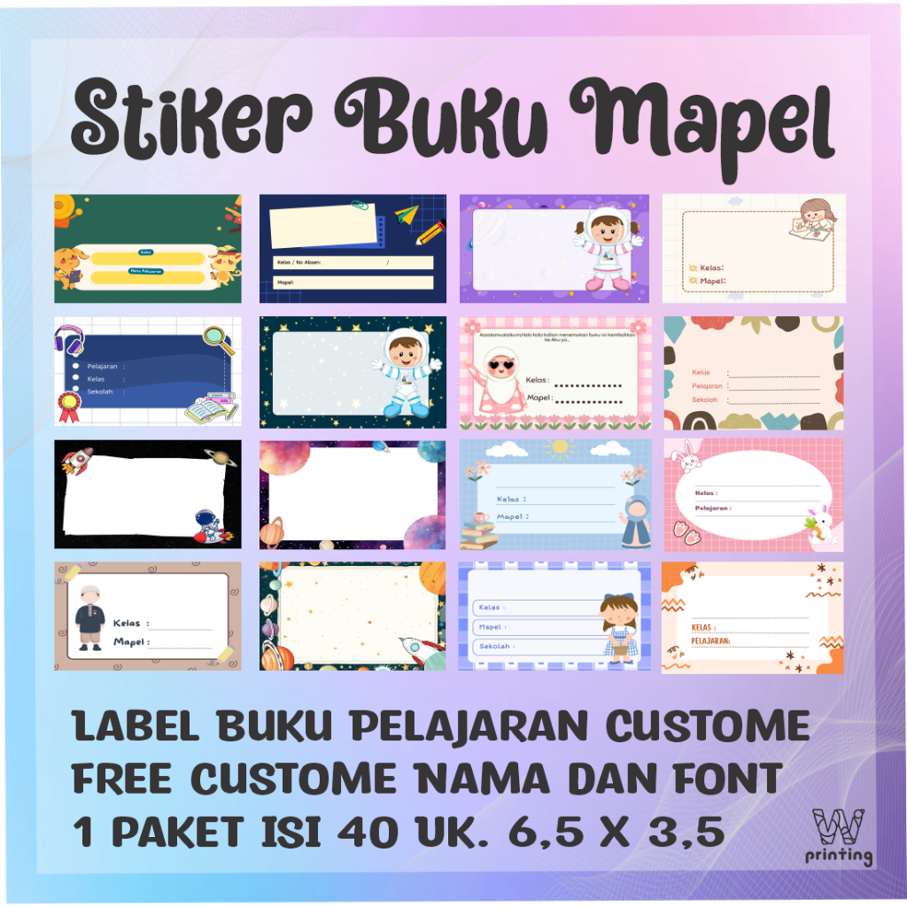 Stiker Label Buku Pelajaran Stiker Nama Buku / Stiker Custom Nama Buku Pelajaran Sekolah Anak