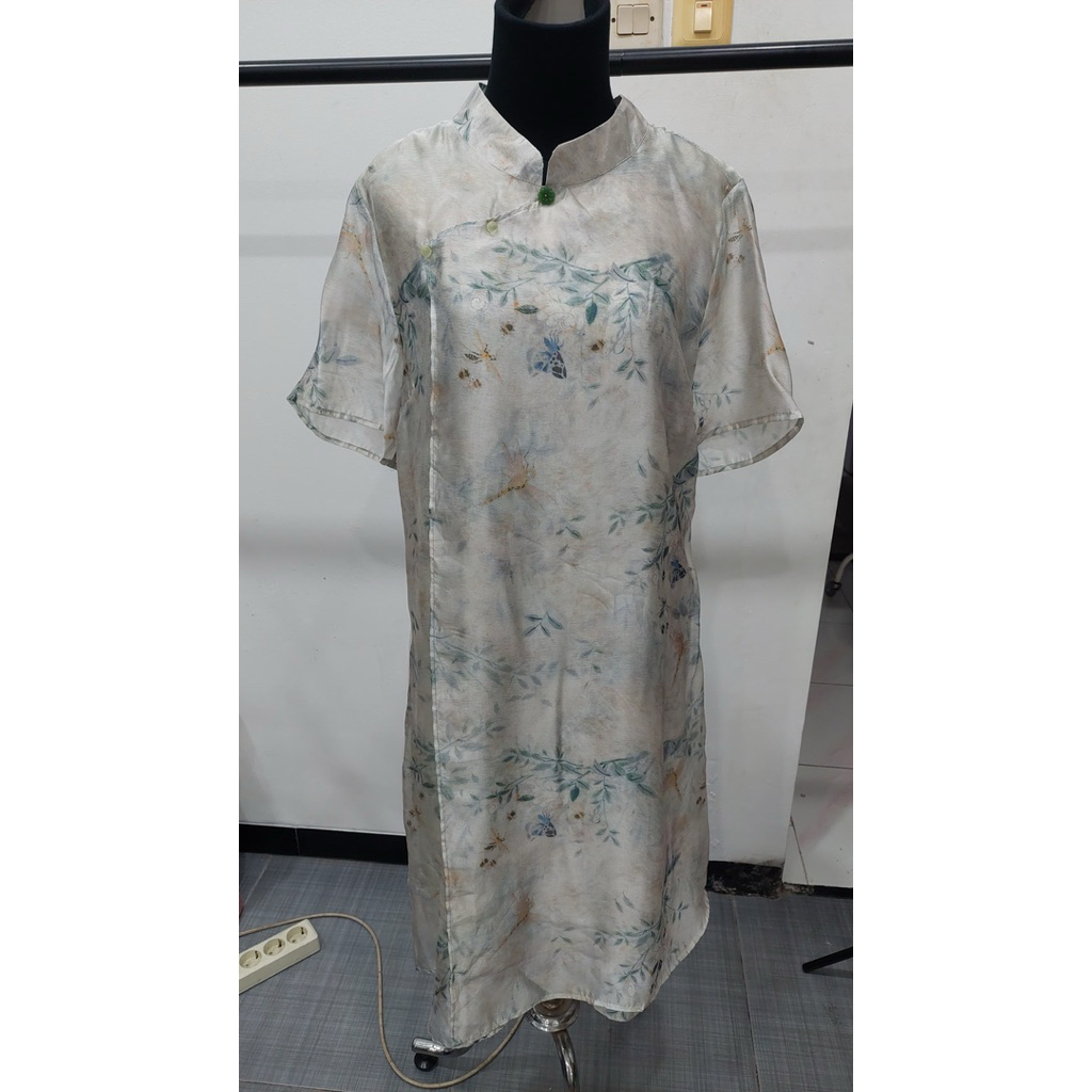 Dress cheongsam big size sage