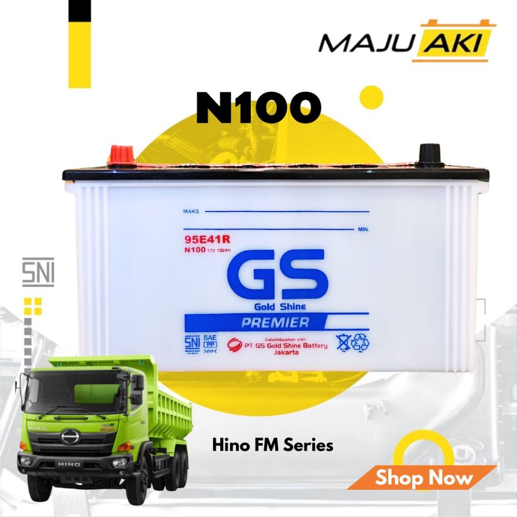 Aki Mobil Hino FM Series Aki Basah GS Gold Shine Dry Charge Premier N100 12V 100Ah