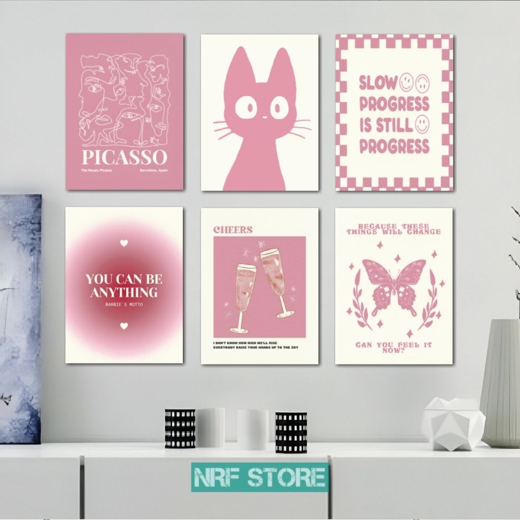 Hiasan dinding kamar cewek aesthetic Poster dinding bauhaus pink pop art quotes Pajangan - Walldecor