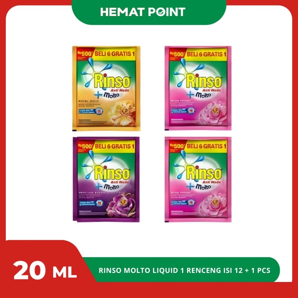 Beli 12 Gratis 1 Rinso Molto Cair 20 Ml 1 Renceng Isi 12 + 1 Pcs | Rinso Molto Detergent Cair Sachet