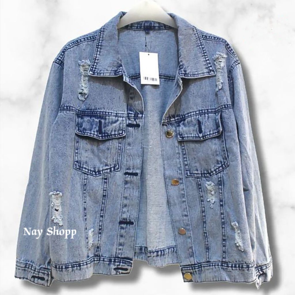 Jaket Denim Oversize Jeans Wanita Jaket Wanita Jumbo Sobek Jaket Jeans Wanita Terbaru