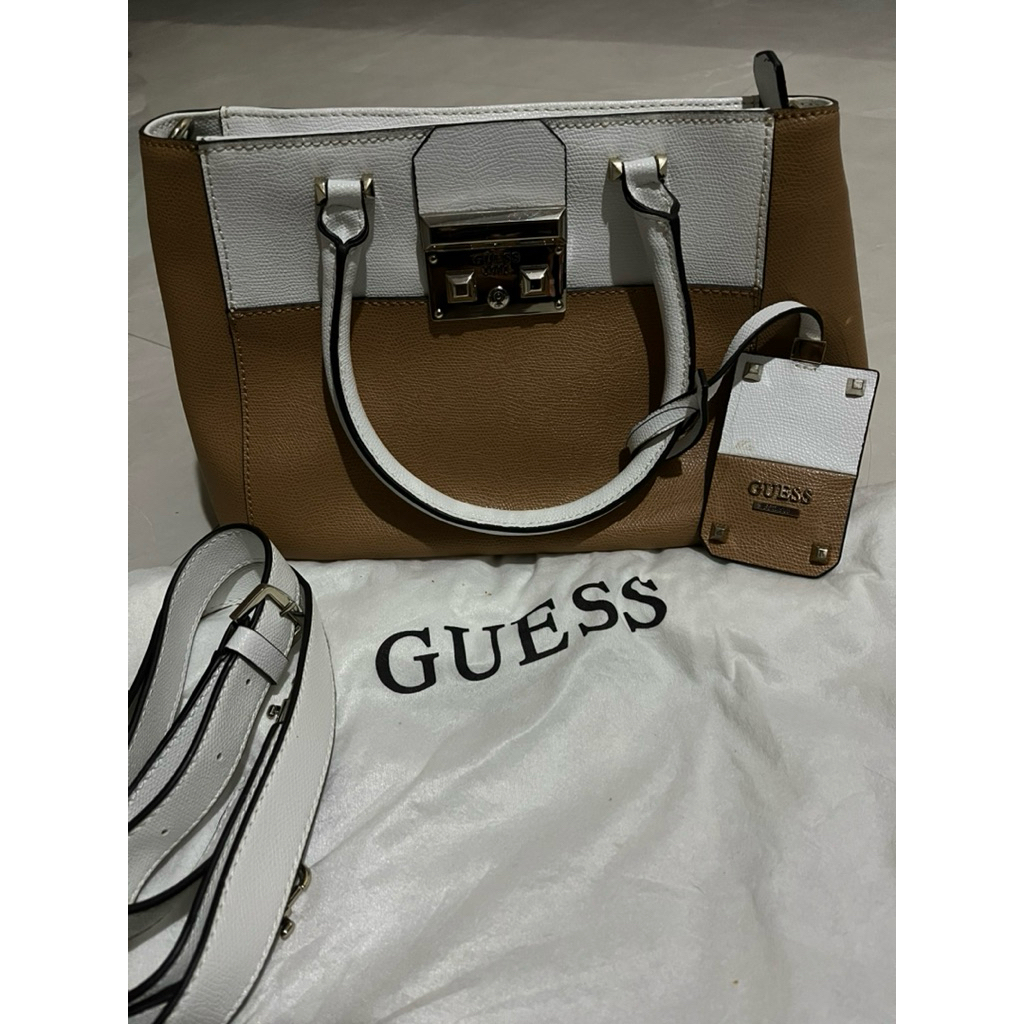 Tas Guess Original Two Tone Brown White + Sling Strap (Preloved Mulus Lengkap Dustbag)