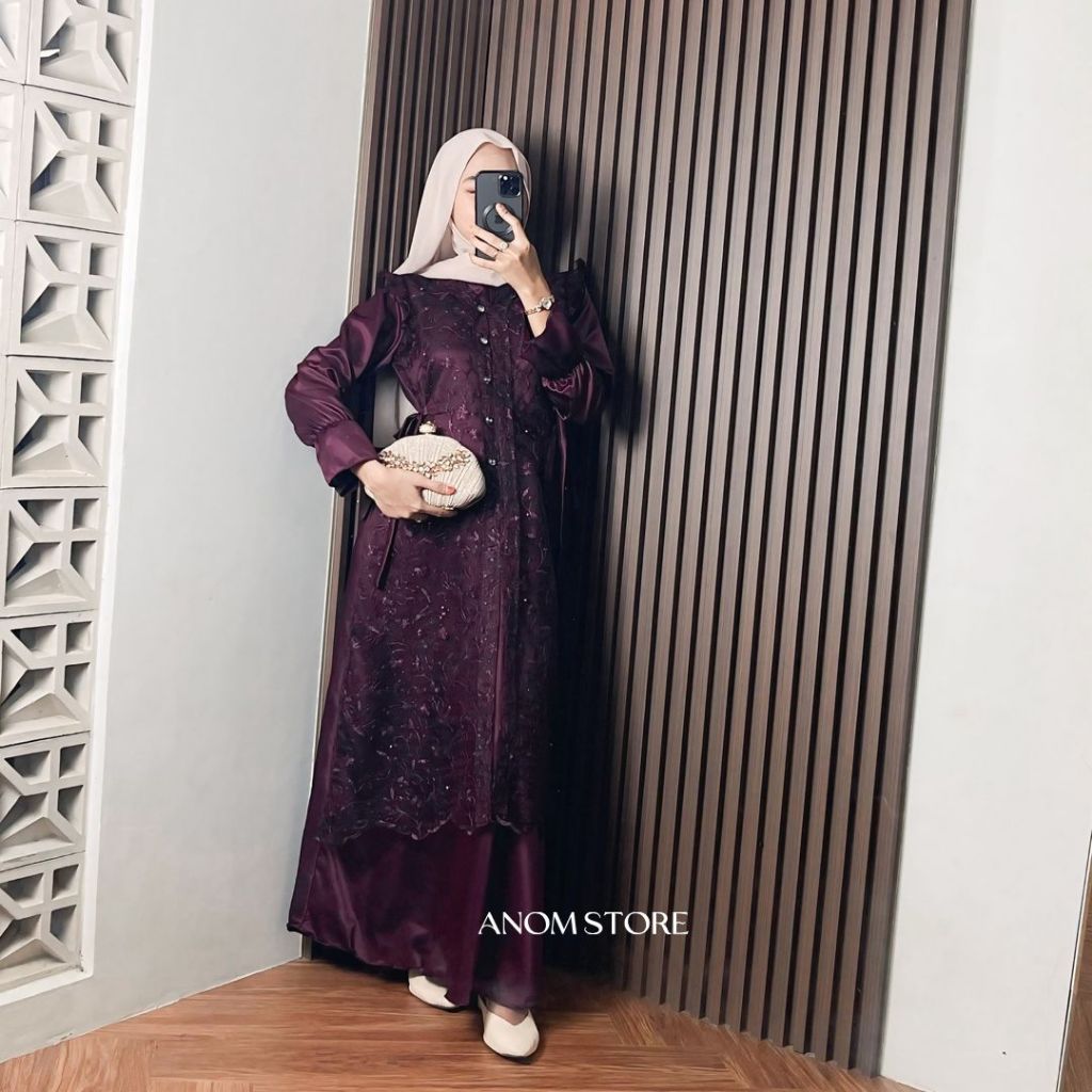 BEST SELLER JASMINE DRESS BRUKAT BY ANOMSTORE - SATIN SILK BROKAT SEMI OUTER MEWAH ELEGAN SIMPEL