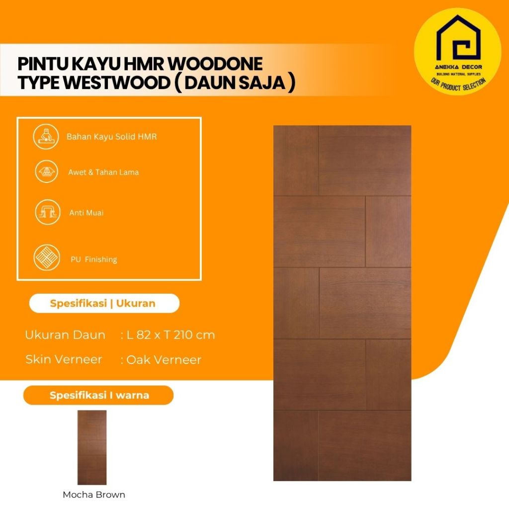 WOODONE Daun Pintu Kayu Solid HMR type WESTWOOD Ukuran 82 x 210 cm Finishing Cat