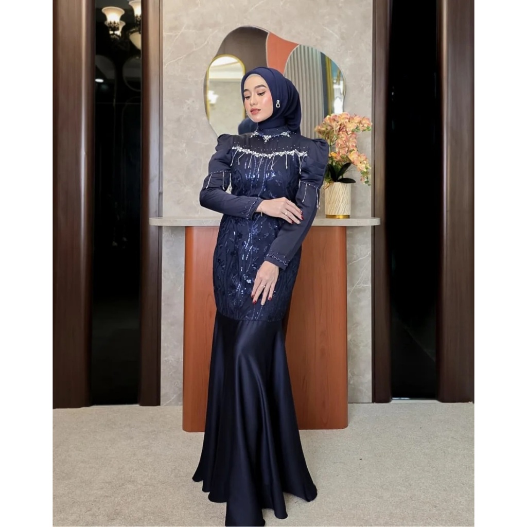 [ARSHILLA DRESS] Dress Bridesmaid Satin Brokat Kondangan / Dress Wanita Kekinian Hijab / Baju Pesta 
