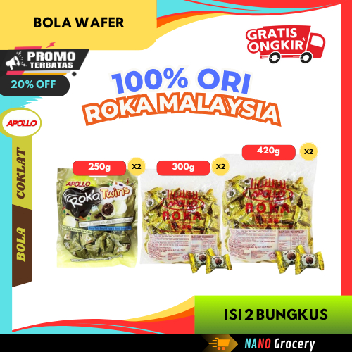 2 Bungkus Apollo Roka Malaysia Wafer Ball Coklat | Nutty Chocolate Wafer Bola 250g/300g/420g