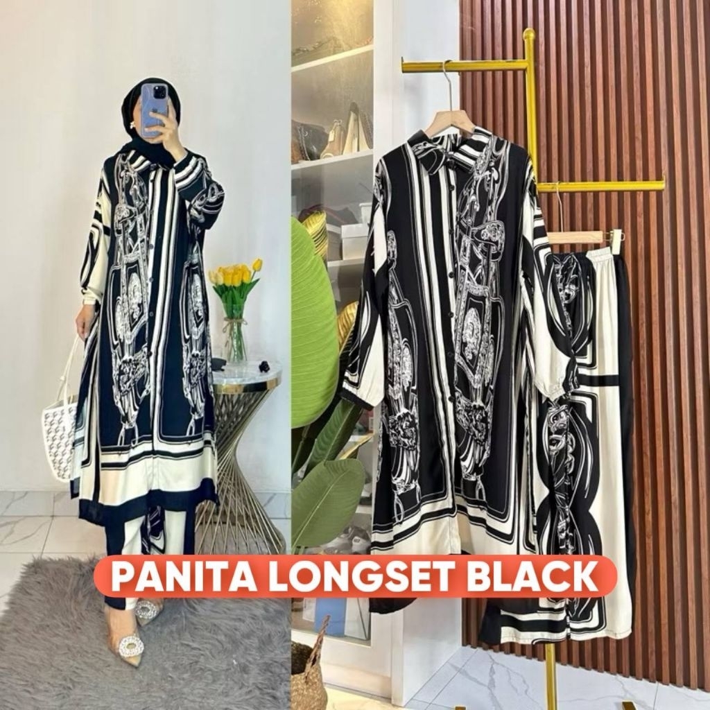 LONGSET BLACK - Baju Busana Muslim, Gamis Wanita, Baju Batik Pekalongan, Daster Batik