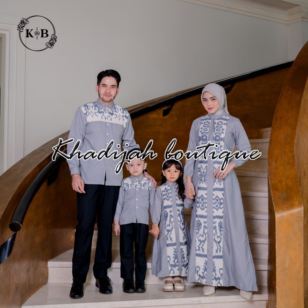Alesya couple family grey series sarimbit lebaran tenun dress couple baju keluarga ethnic set kemeja