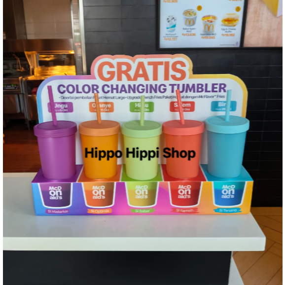 [New] Tumbler Botol Minum Color Changing Berubah Warna Mcd Mcdonald Ungu Oranye Hijau Biru