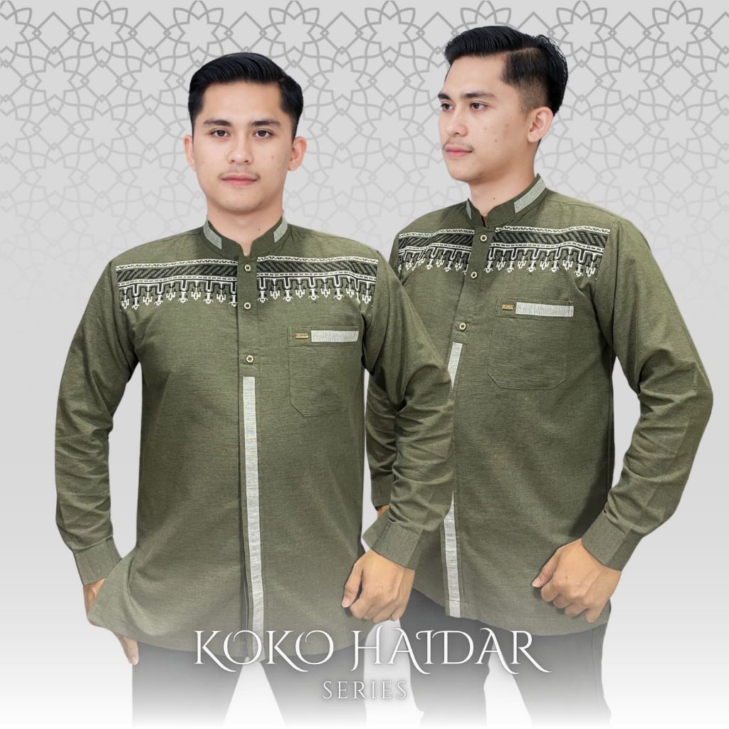 [Asriyani] Baju Koko Haidar Lengan Panjang Manset Interlis Grit A Kombinasi Bordir Premium
