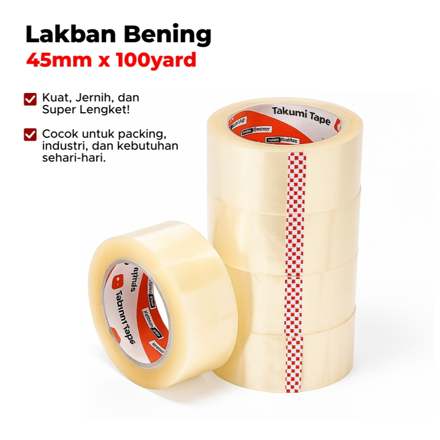 Lakban Bening Besar Tape 45mm x 100 Yard 1 Roll Super Kuat