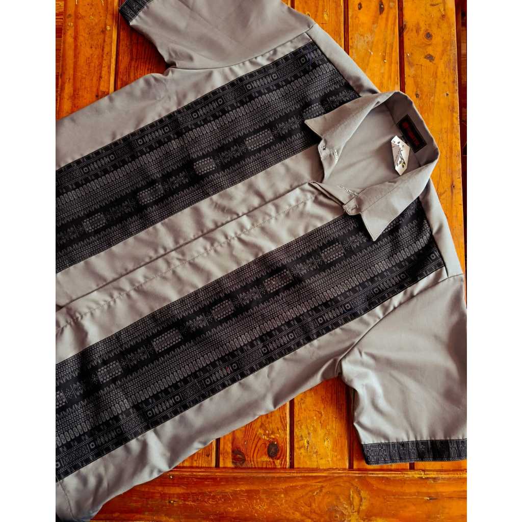 Kemeja pria batik kombinasi abu hitam