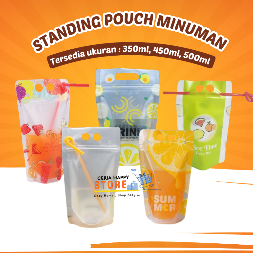 CERIA - Standing Pouch Kemasan Minuman Kekinian 350ml 450ml 500ml + Sedotan l Drink Bag