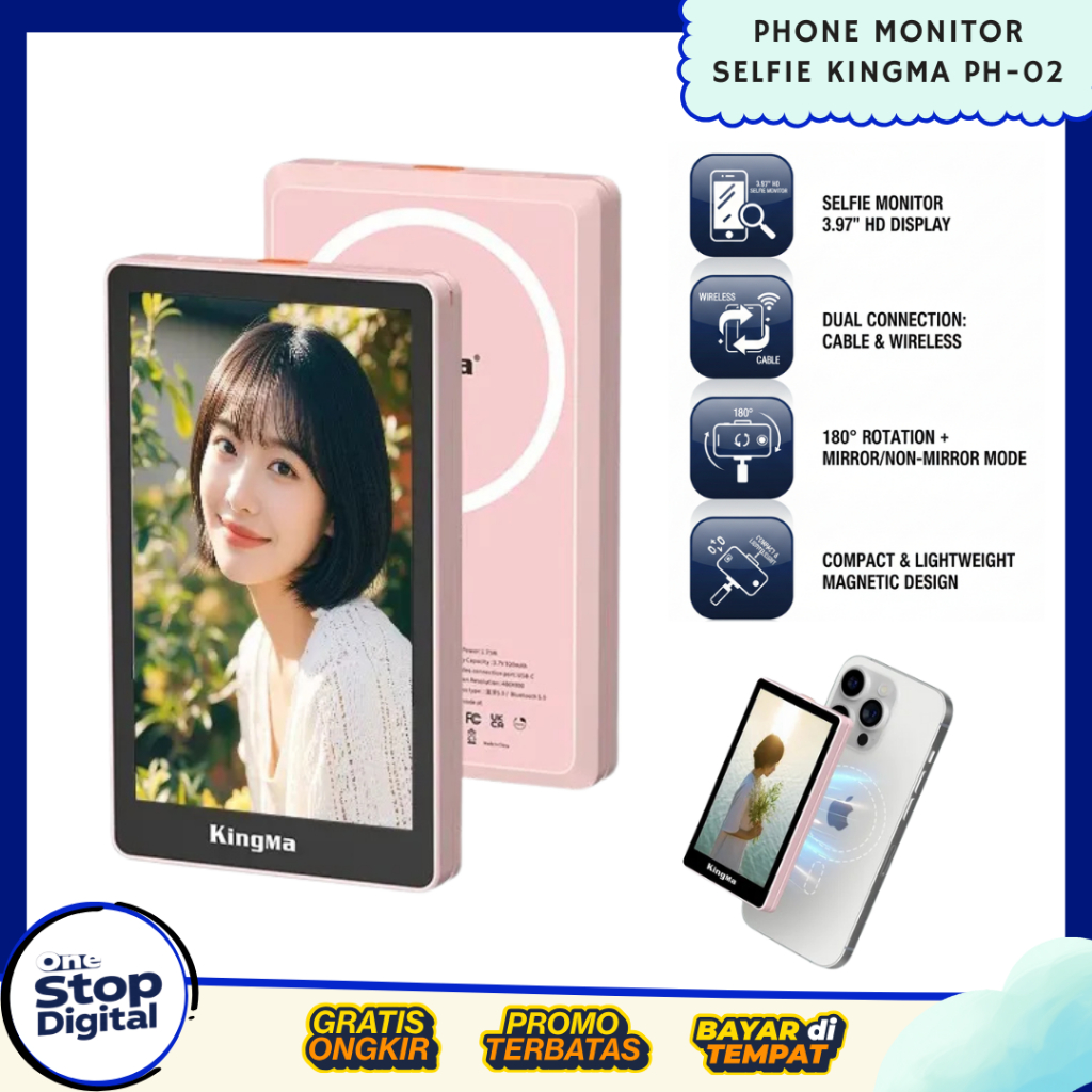 KingMa PH02 MAX Monitor Screen – Selfie / Vlog Monitor Magnetic + Bluetooth Remote Android dan IOS