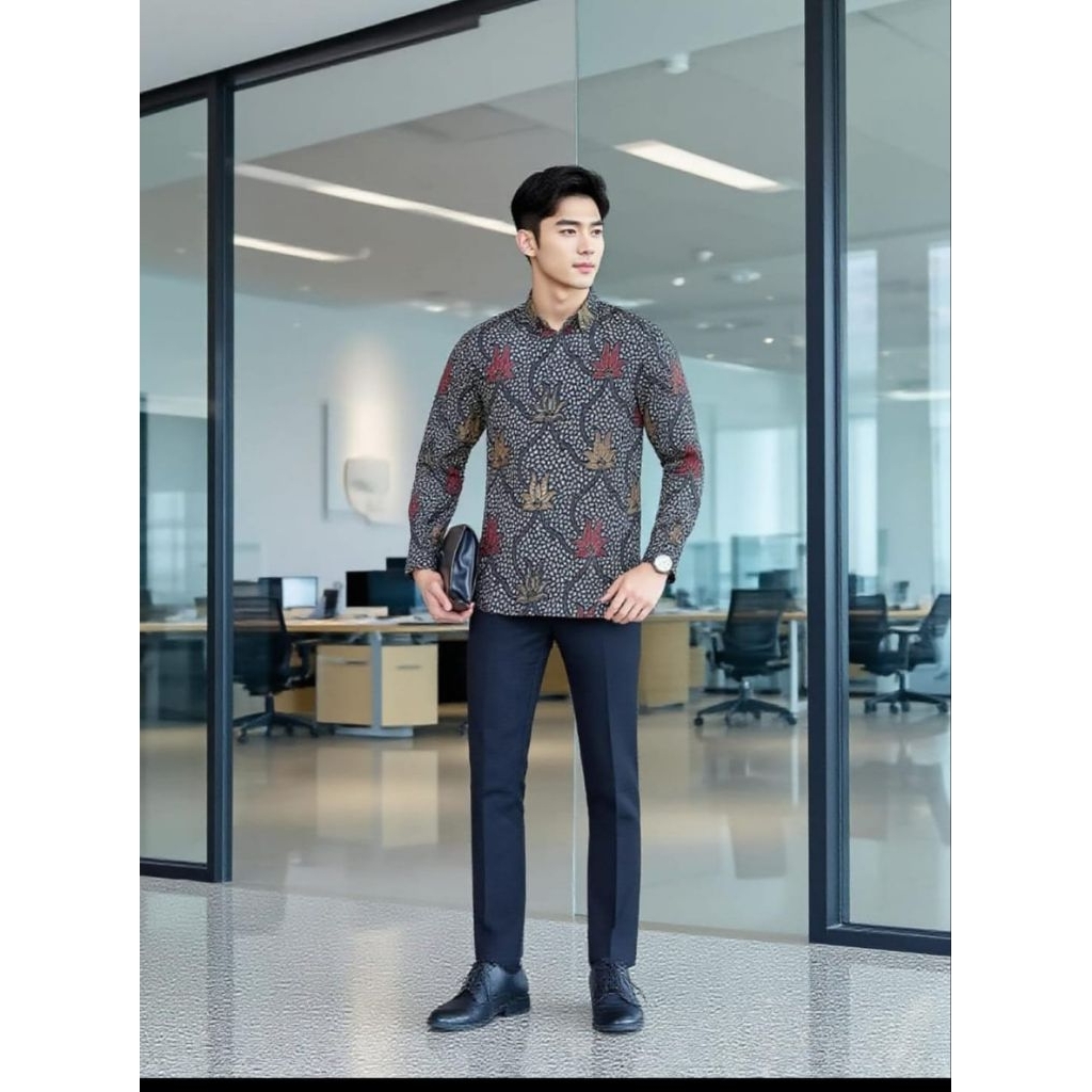Batik pria lengan panjang katun halus lapis puring Atasan pria