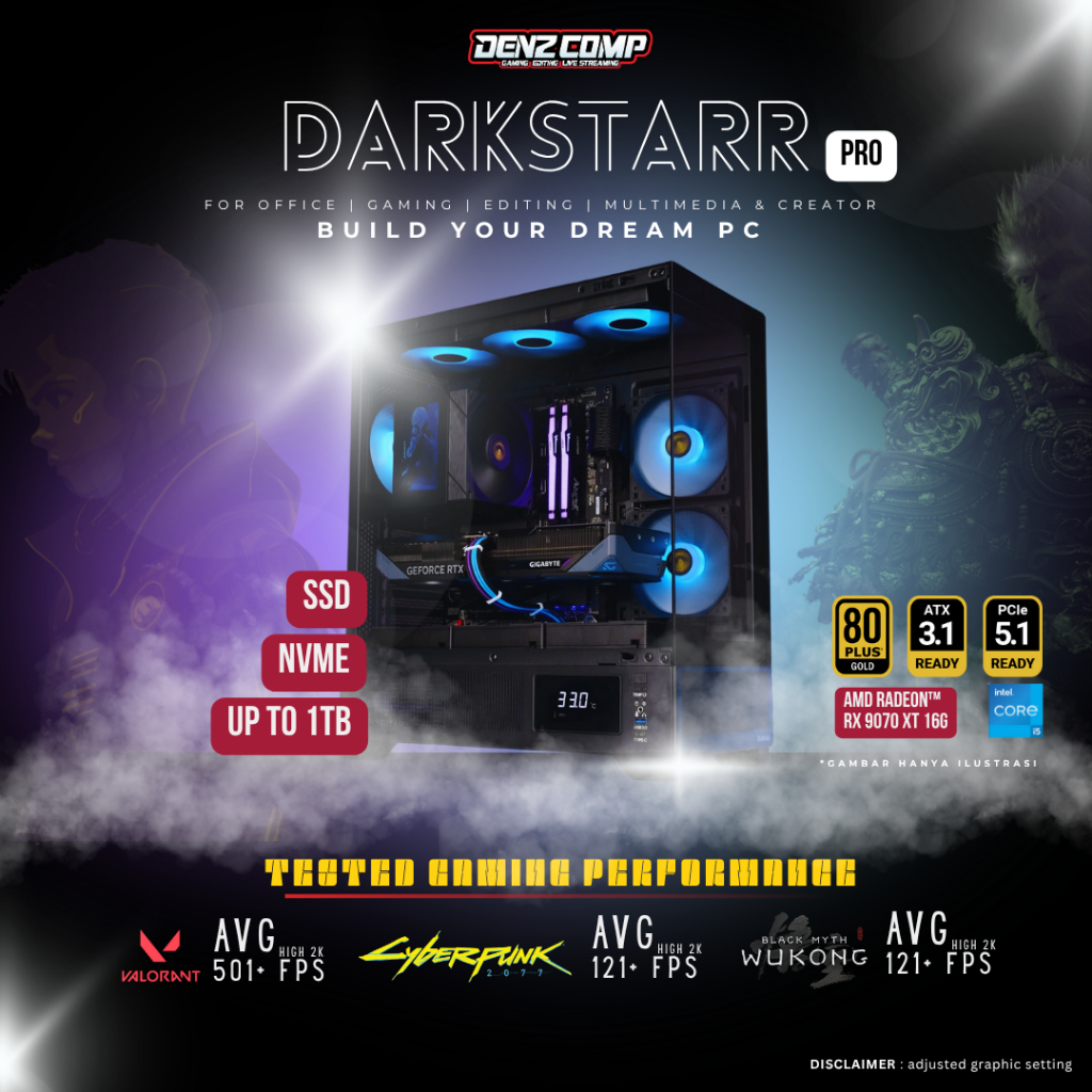 DARKSTARR PRO PC GAMING - INTEL CORE i5-14600K | RX 9070 XT 16G | NVMe 1TB | DDR5 32GB | AIO 360