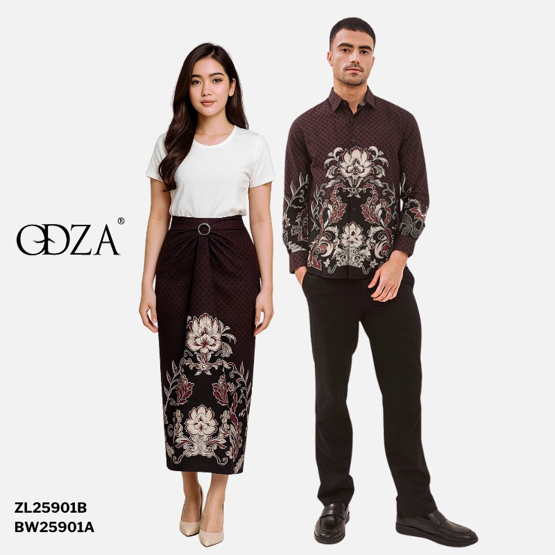 Set Kemeja Batik Couple Rok Lilit Kebaya Jumputan Pria Wanita Lengan Panjang Hitam Halmara