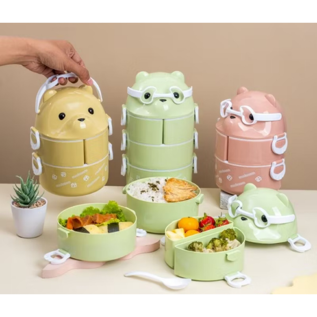 Rantang Plastik Susun 3 Lucu Bpa Free Karakter Panda Estetik