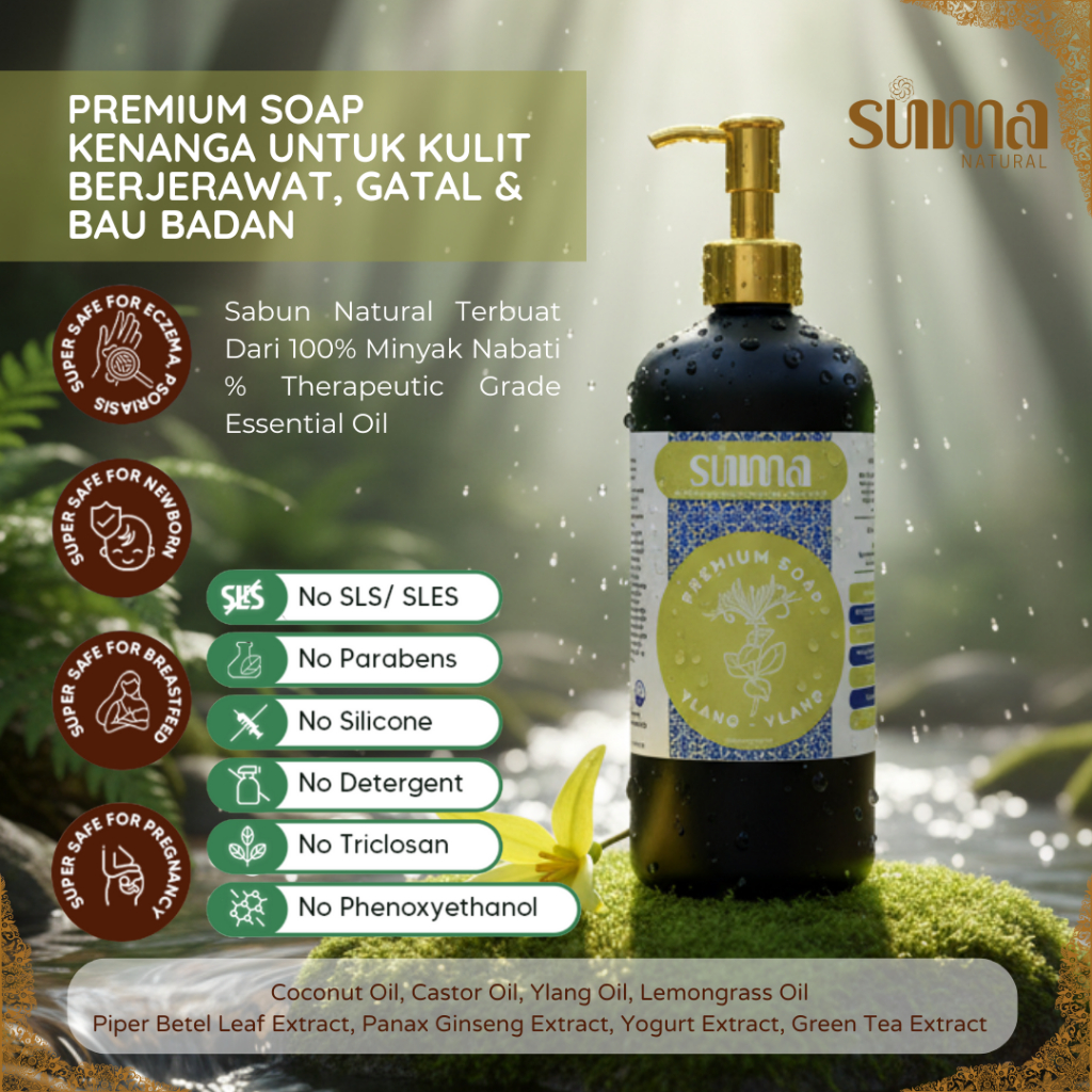 Suma Natural Premium Soap Ylang | Sabun Jerawat Punggung, Gatal, Bau Badan, Antibakteri, Antijamur