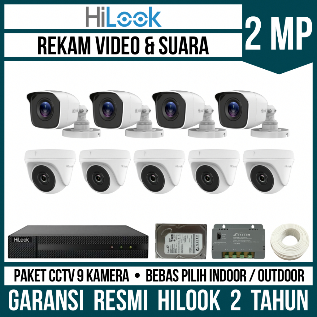 PAKET CCTV HILOOK 2MP 16 CHANNEL 9 CAMERA KAMERA CCTV TURBO HD