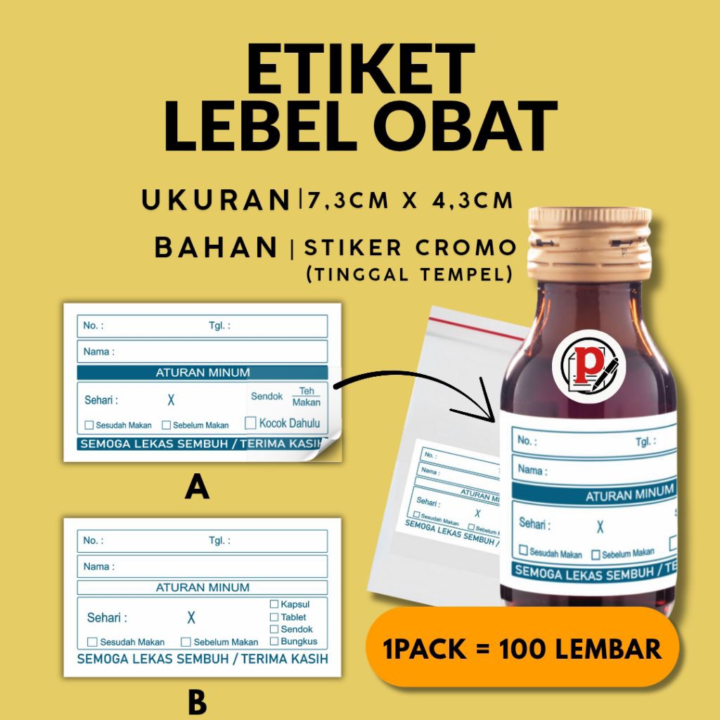 Etiket Lebel Obat 100pics / Etiket Stiker Sirup / Etiket Stiker Obat Cocok Untuk Apotek Klinik Dan R