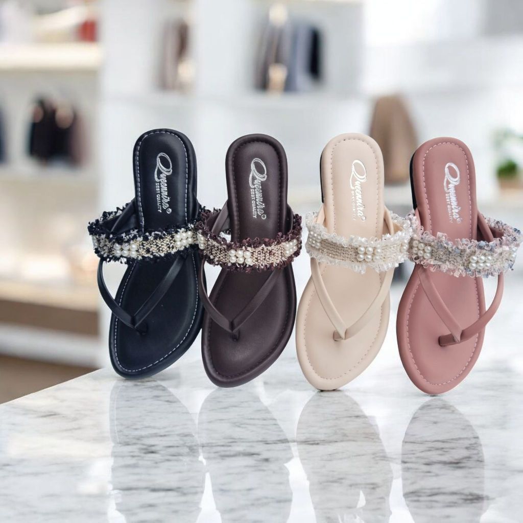 TP29 Sendal jepit wanita busa renda mutiara sol karet 37-40