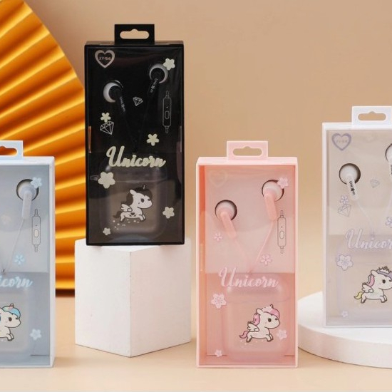 [XY-54] Set Headset Earphone UNICORN / Wadah Earphone Kotak Transparan Kartun UNICORN Lucu