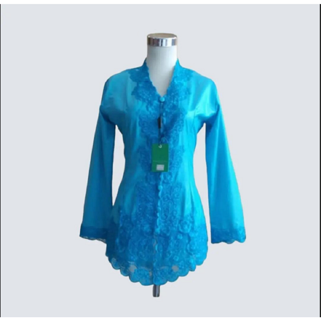 Atasan Kebaya Encim Bordir Senada Bahan Katun Toyobo Ukuran Jumbo M s/d 6L Warna Biru Langit