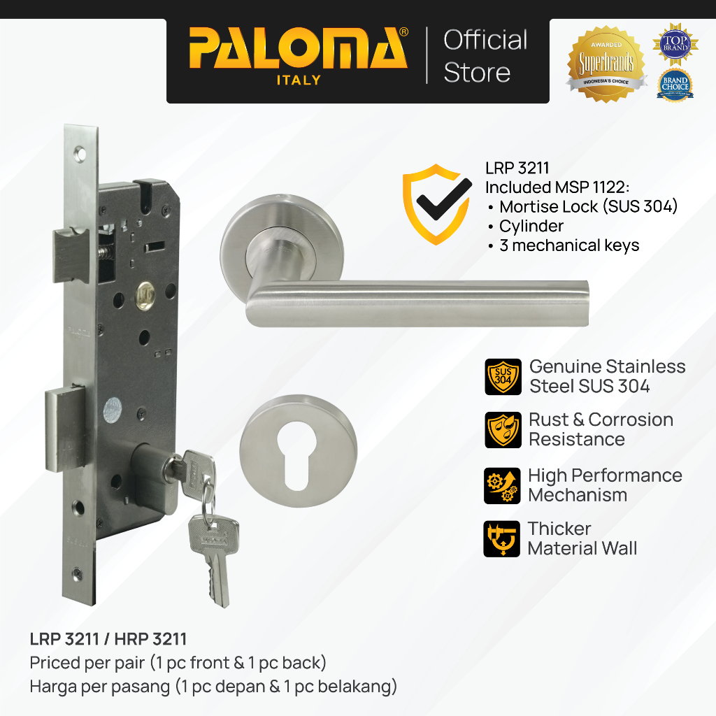 PALOMA Gagang Pintu Door Handle Pintu Roses Lever Engkol Pisah Misah Paket Kunci Pintu Lockset Lock 