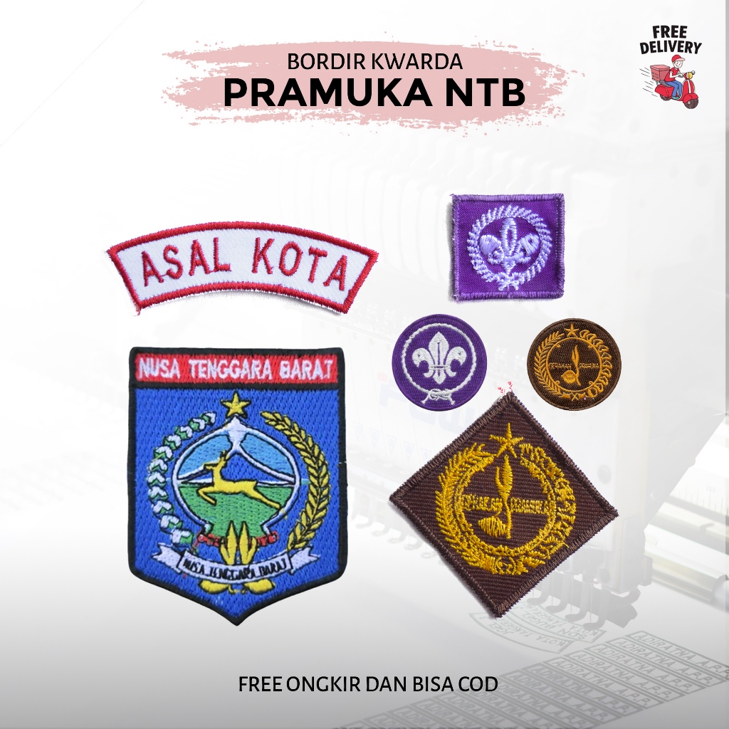 Paket Atribut Bordir Kwarda Pramuka NTB & Custom Asal Kota Lengkap Murah
