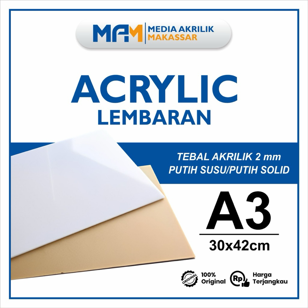 Akrilik Lembaran A3 PUTIH SOLID 2mm - Acrylic