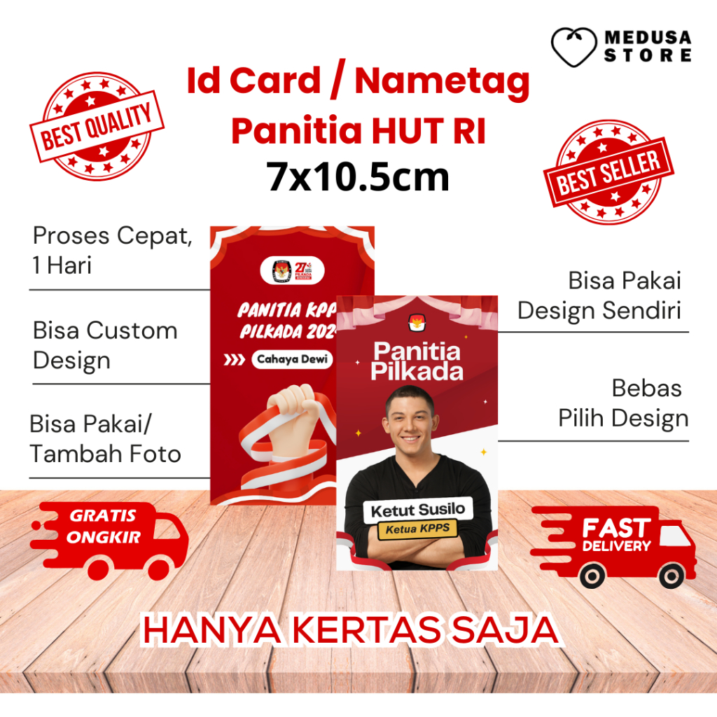 Name Tag/ Id Card Panitia Lomba 17 Agustus/ Hari Kemerdekaan Indonesia / Dirgahayu HUT Ri