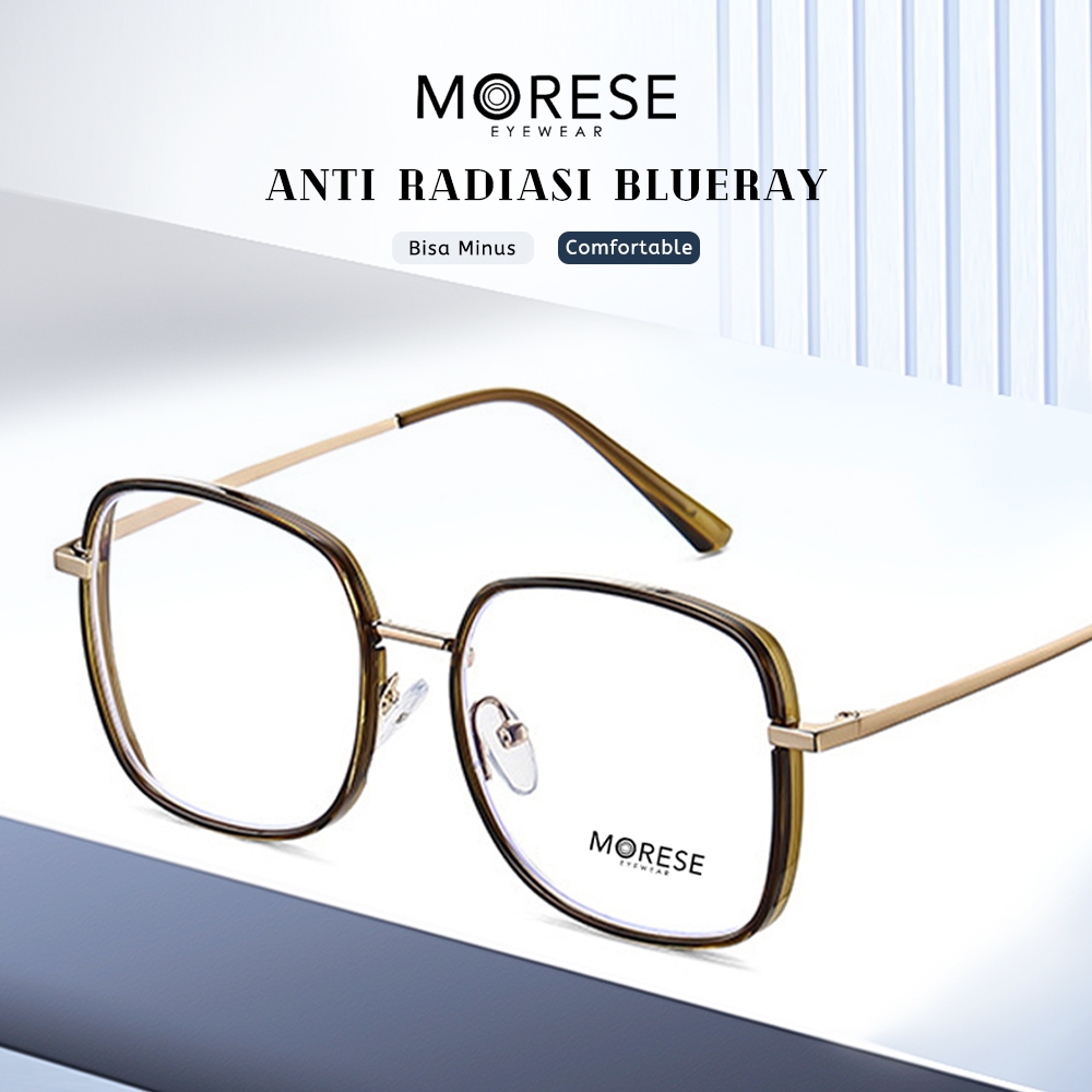 Morese Kacamata Antiradiasi Blueray Style Kotak Oversize TerBaru Bahan TR90+Metal Simple Bisa Minus 