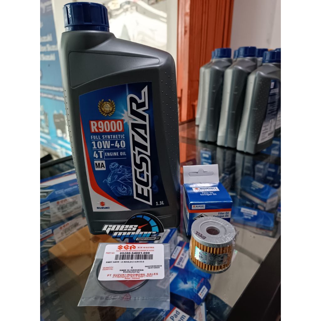 Oli R9000 ecstar 10W-40 FULL SYNTHETIC 1.3L + O-ring + filter oli  45h20 SATRIA FUFI / GSX S, R / GI