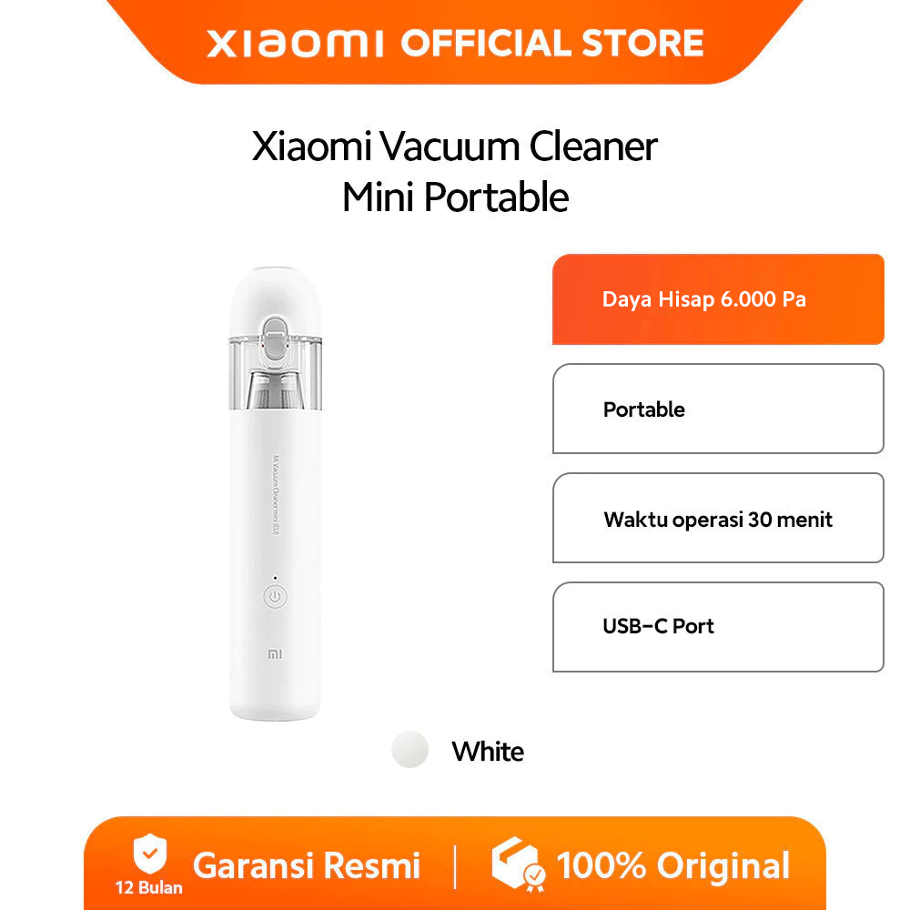 Xiaomi Vacuum Cleaner Mini Portable | Wireless | Daya Hisap Kuat 6000Pa | Serbaguna | Ukuran Ringkas