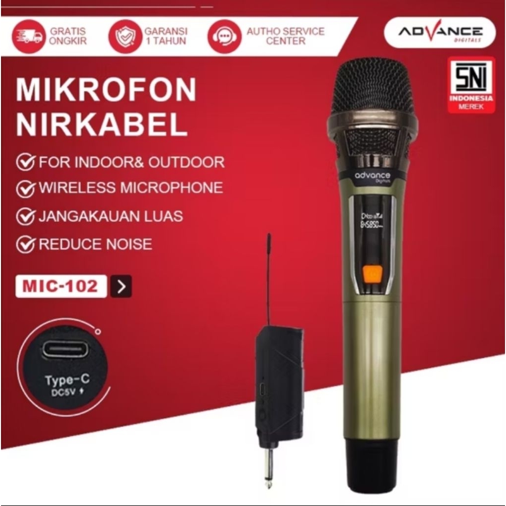 Advance Microphone Wireless 102 Mic Karoke Single Microphone Tanpa Kabel