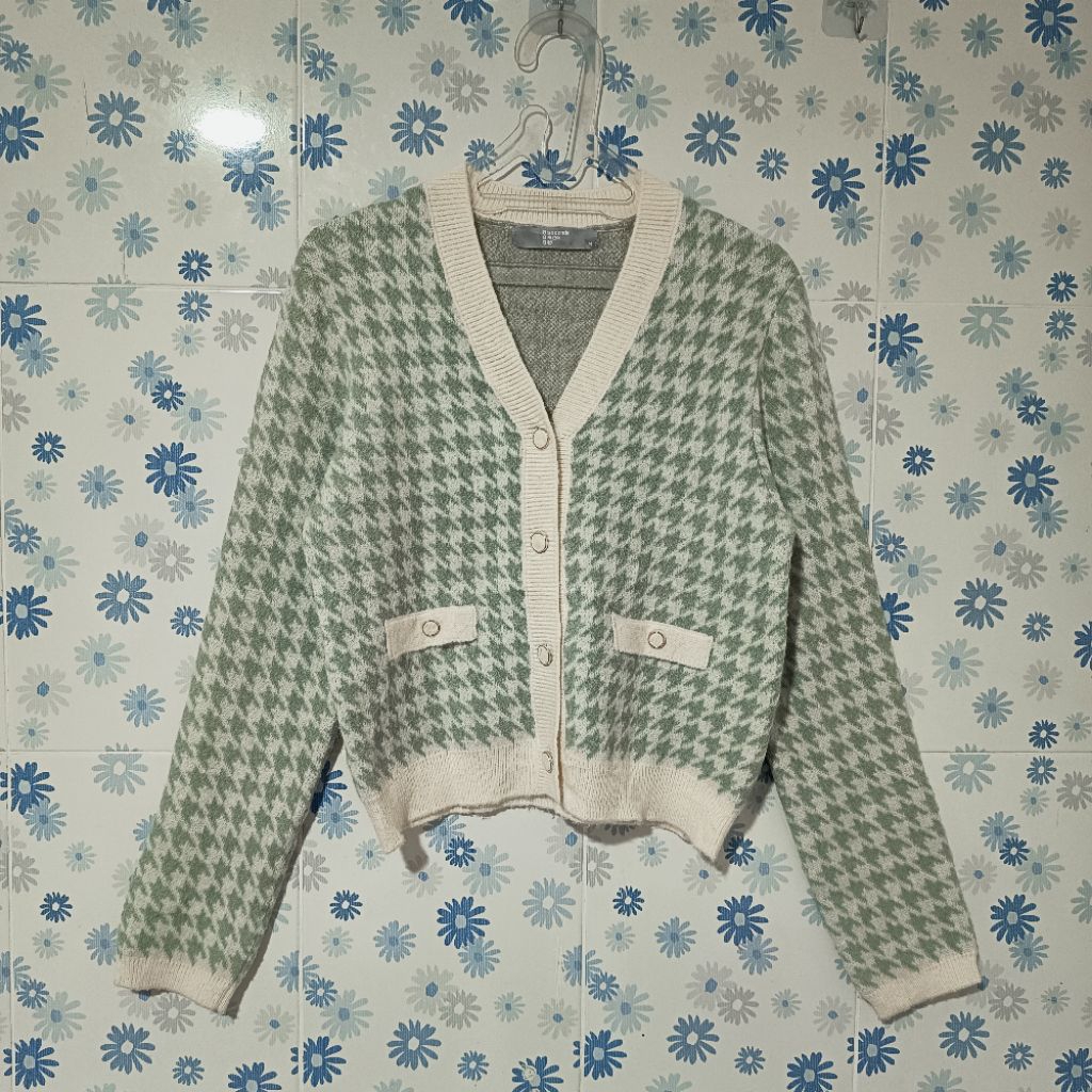 (HARGA 115rb) 8Second 8 Second Cardigan Knit Knitwear Motif HS Hijau Mint Kancing Mewah Not Uniqlo G