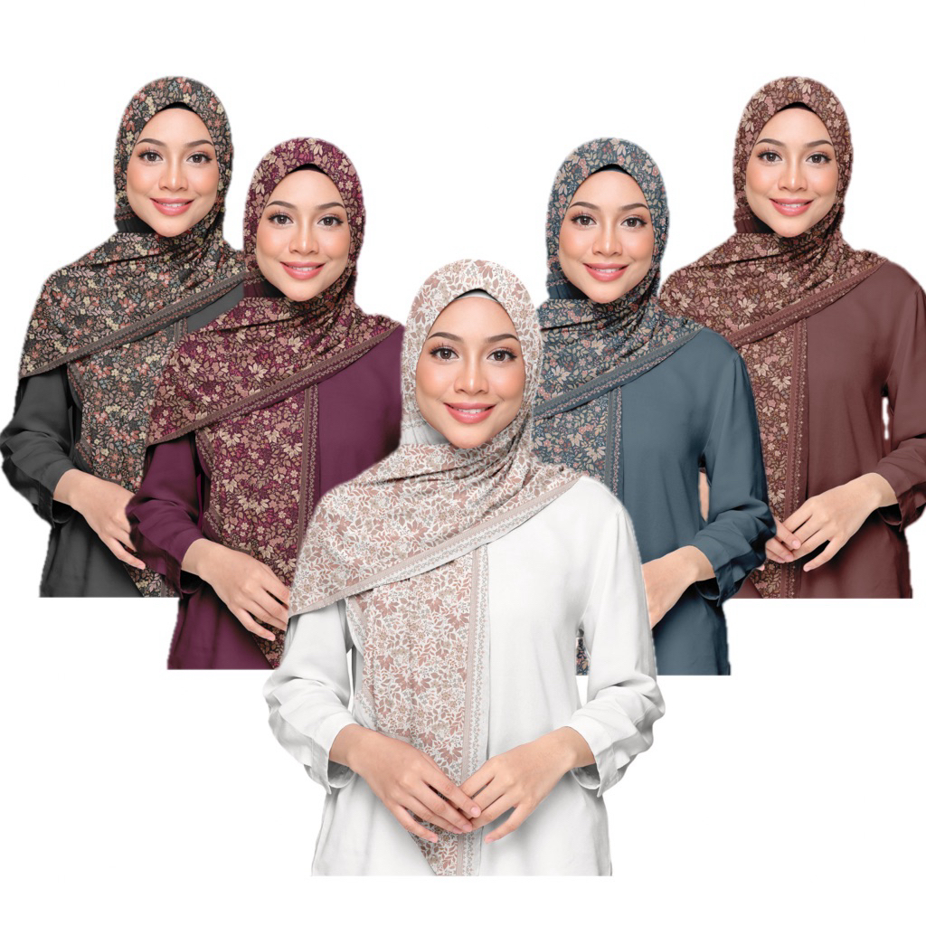Zeba Hijab Segiempat Voal Motif Hana Voal Premium Elegan Finishing Lasercut dengan Pouch Seragaman R