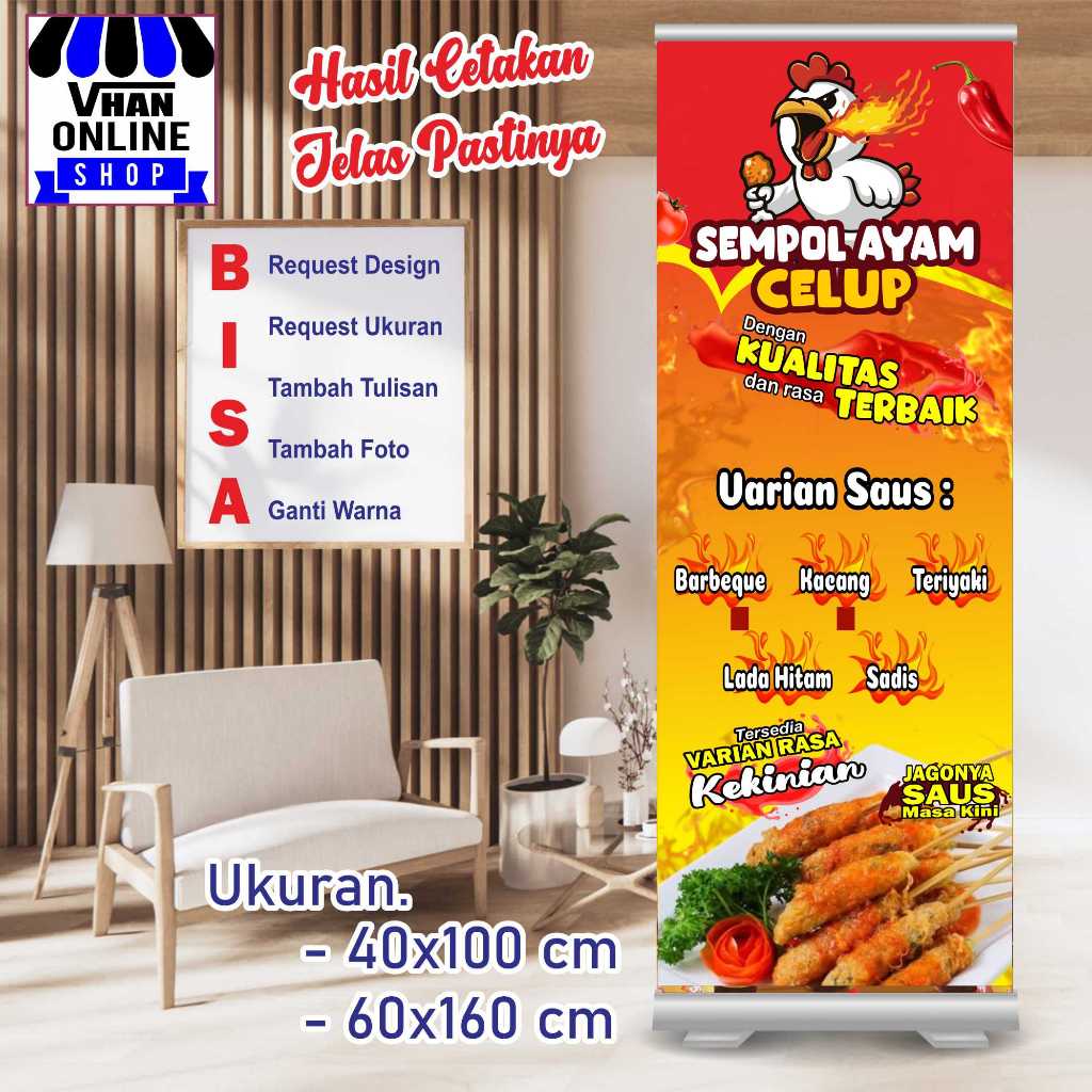 Buat Spanduk Banner Backdrop D'celup Sempol Ayam Merah