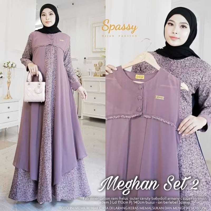Meghan set / Meghan set 2 / Gamis dress wanita motif simpel / Gamis inner outer / Terbaru